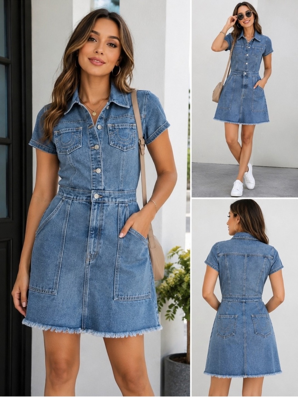 NWT True Religion Denim SS Button Front Dress